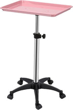 Salon Rolling Tray, Height Adjustable Tattoo Tray Rolling Cart, Storage Utility Trolley for Spa, Beauty Salon Service, Hairdresser Cart with Wheels, Black (Pink)