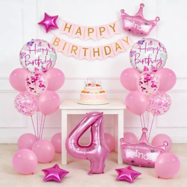 32 inch Pink Number 4 Balloons，4th Large Foil Balloons Pink Decorations - Image 3