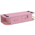 BarberPub Beauty Locking Wall Mount Styling Station, Barber Salon Station with Hair Dryer Holders, Spa Storage Floating Equipment with 2 Drawers 5012 (Pink)
