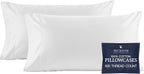 Beckham Hotel Collection 100% Cotton Pillow Cases King Size Set of 2, 500TC, Luxury Sateen Pillowcases, Open End, Breathable, Moisture-Wicking, White