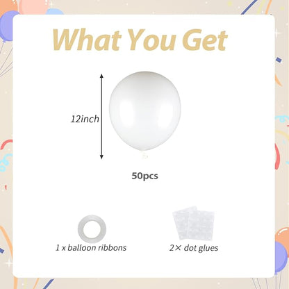 50pcs White Balloons, Helium Quality 12inch White Party Balloon - Image 2