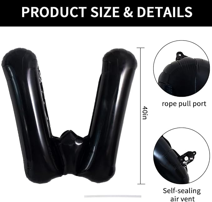 TONIFUL 40 Inch Large Black W Letter Balloon - Image 2