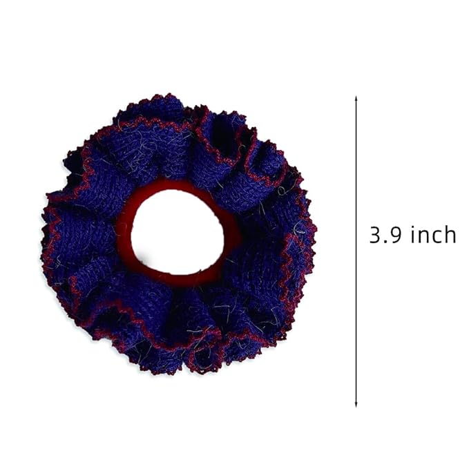2 Pcs Soft Fabric Scrunchies for Hair,3.9 inch Medium Elastic Hair Ties Ropes Crochet Knit Silky Scrunchie for Women-Blue