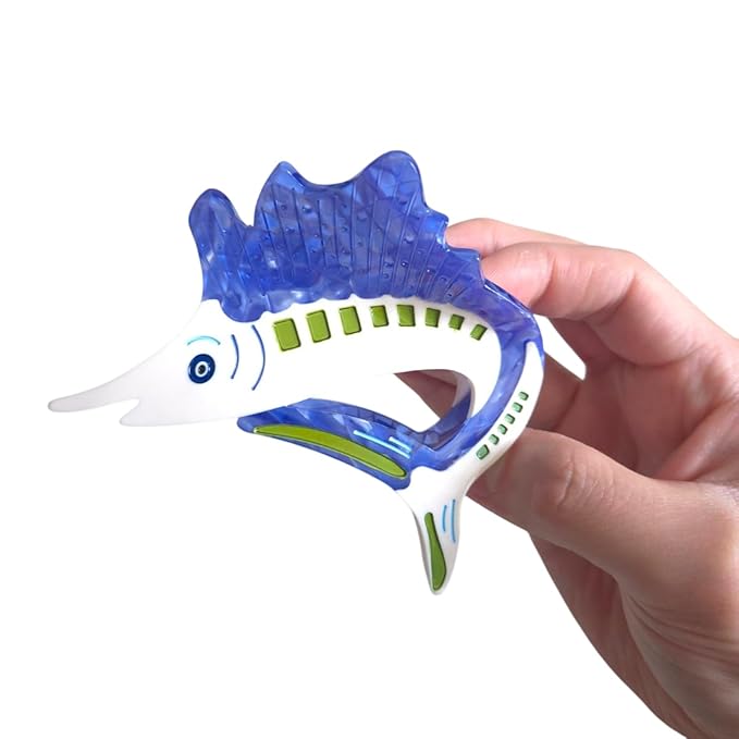 Novelty Sailfish Hair Clips,Cute Acetate Hair Clip,Big Claw Clips for Women,Blue