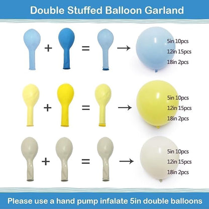 Blue Yellow Balloon Arch Kit Double Stuffed Light Yellow Pastel Blue White Sand - Image 3