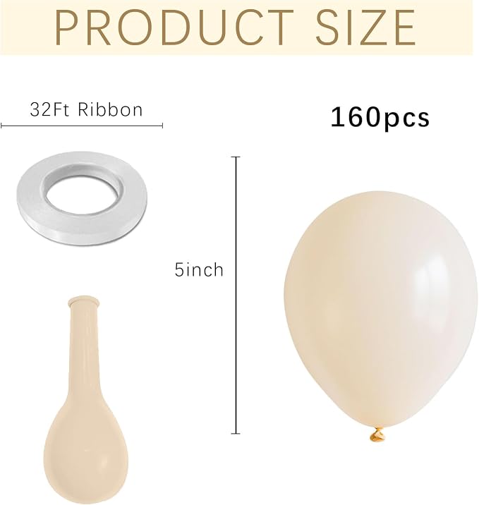 Cream Balloons 160 Pack 5 inch Latex Party Neutral Round Beige Sand White - Image 2