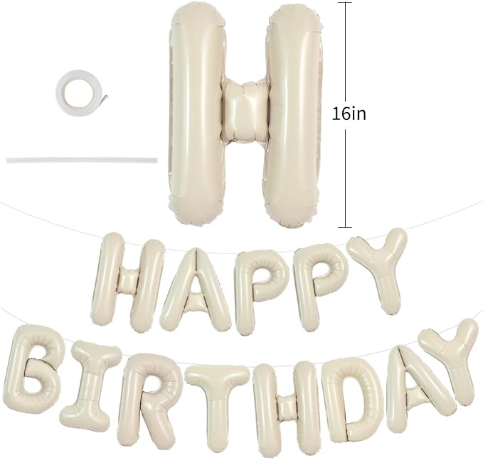 TONIFUL 16 Inch Cream White Happy Birthday Balloons Banner Decorations | - Image 2