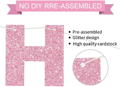 BEISHIDA Pre-Strung Glitter Pink Happy Birthday Banner Party Sign Decor | NO DIY - Image 3