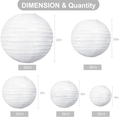 BEISHIDA White Paper Lanterns 10Pcs 4/6/8/10/12 Inch Round Chinese Lamp | Paper - Image 2