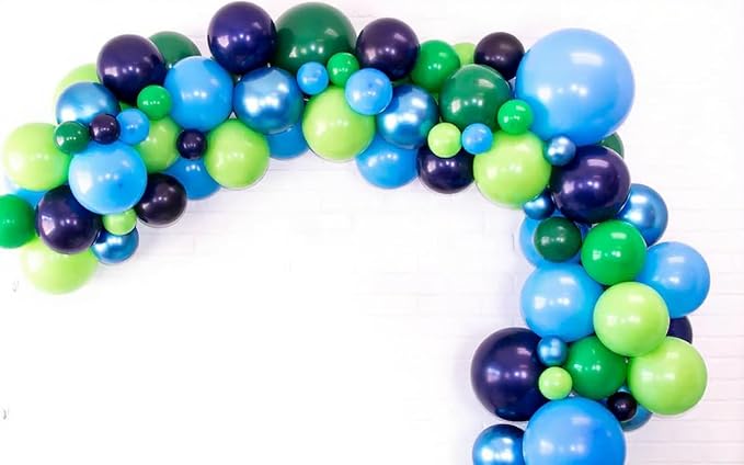 Blue Green Balloons Set, 12 Inch Navy Blue Dark Green Grey Latex Balloons Helium - Image 4
