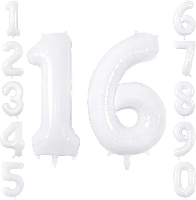 White Number 16 Balloon 40 Inch, Large Matte White Mylar Foil 16th Birthday by Unknown