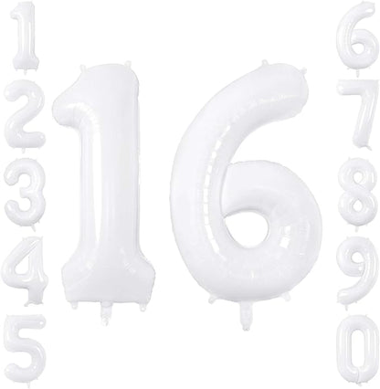 White Number 16 Balloon 40 Inch, Large Matte White Mylar Foil 16th Birthday by Unknown