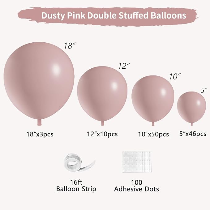 Dusty Pink Double Stuffed balloons Different Size 115Pcs 5/10/12/18 Inch Dusty - Image 2