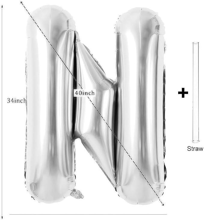 Silver Letter Balloons 40 Inch Large Alphabet Balloon Letter N | Foil Mylar Big - Image 2