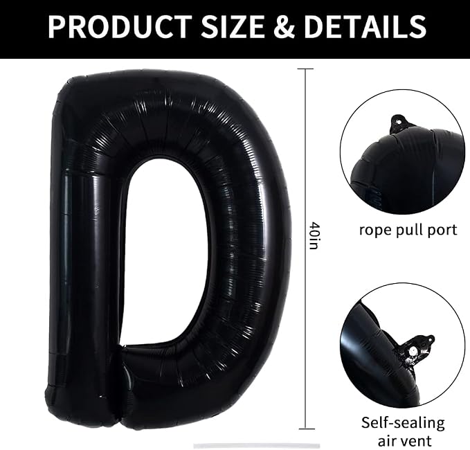 TONIFUL 40 Inch Large Black D Letter Balloon - Image 2