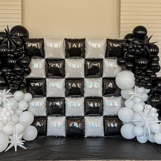 HILAVO Black and White Square Foil Balloon Wall - Image 6