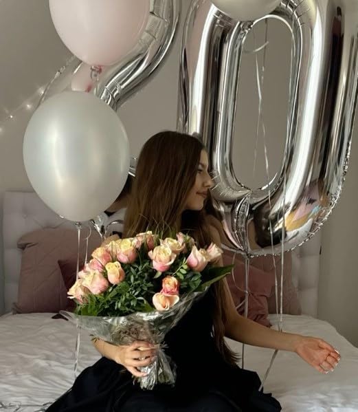 Silver Number 0 Balloon 40 inch, Balloon numbers party supplies, deco photo - Image 7