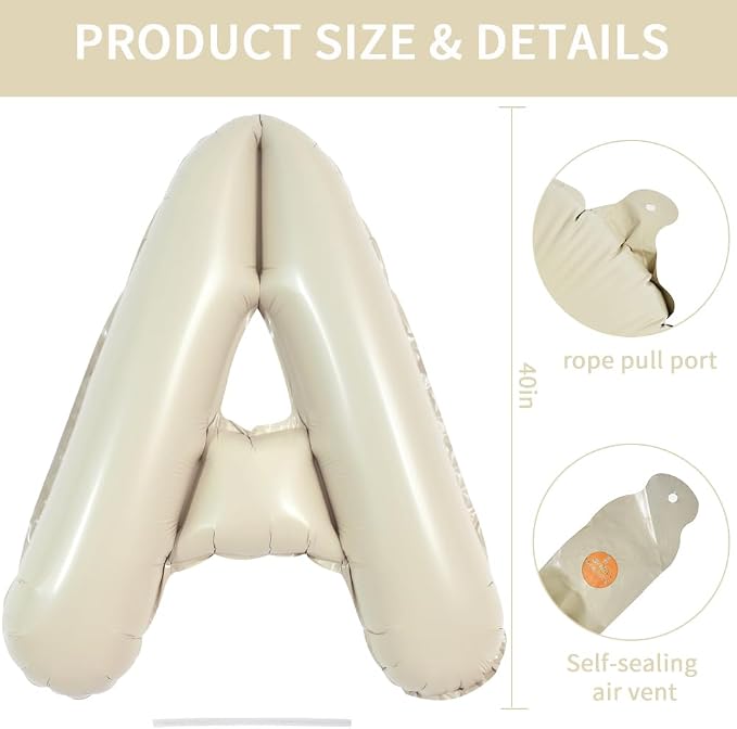 TONIFUL 40 Inch Large Cream White Letter A Balloons Giant Alphabet Letter - Image 2