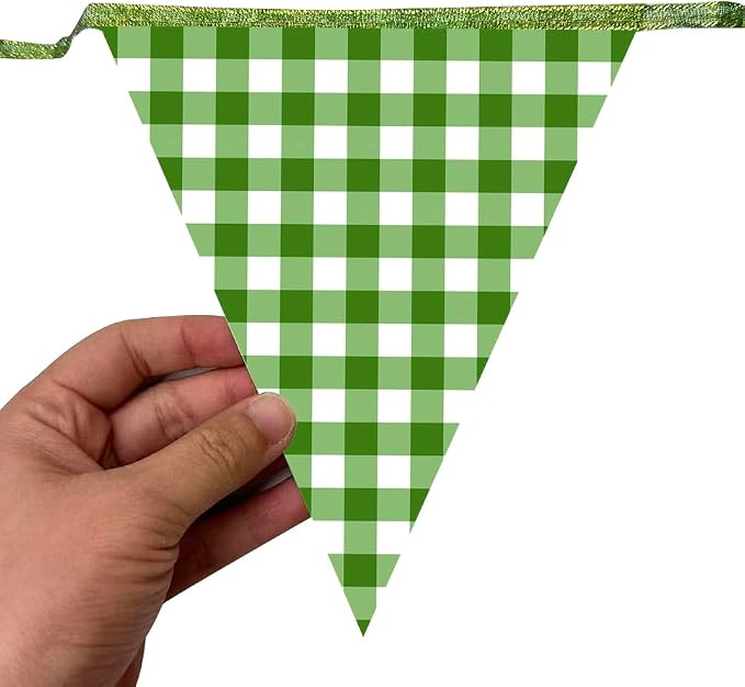 Glitter Green Party Pennant Banner Flag Green Buffalo Plaid Hanging Paper - Image 6