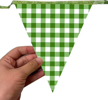 Glitter Green Party Pennant Banner Flag Green Buffalo Plaid Hanging Paper - Image 6