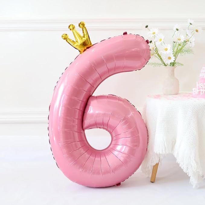 40 Inch Crown Pink Number 6 Balloon, Big Conjoined Light Pink Foil Mylar Helium - Image 8