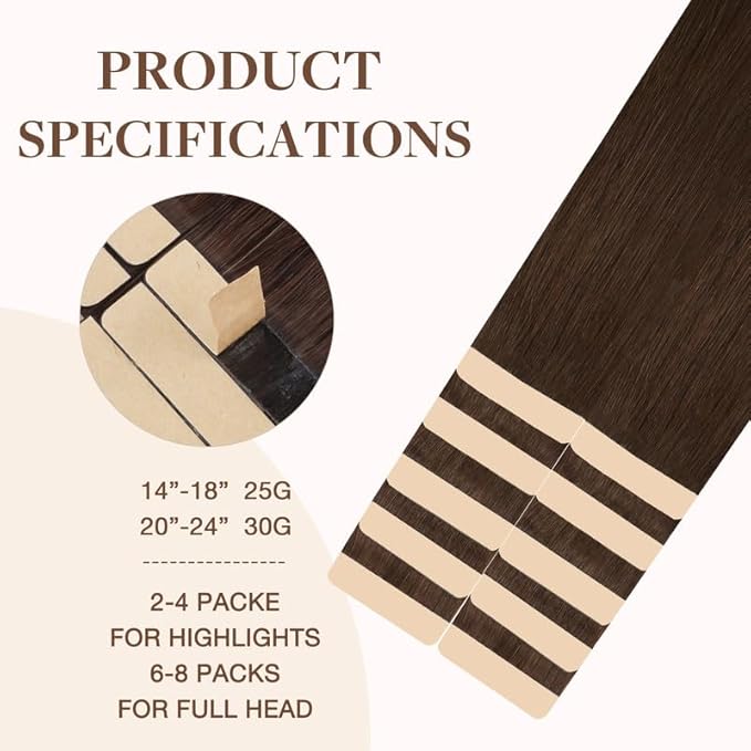 GOO GOO Tape in Hair Extensions Human Hair, 4A Chocolate Brown, 18inch 25g 10pcs, Skin Weft Seamless Invisible, Silky Straight with Thick Ends, Remy Human Hair