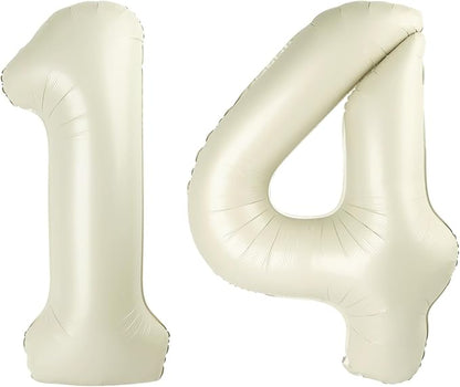 Number 14 Balloons 40 Inch for 14 41 Birthday Party Decoration, Cream White | by Mluchee