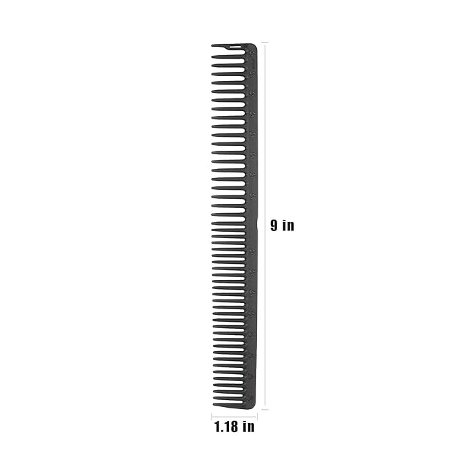 PERFEHAIR 2-Pack Professional Round Tooth Hair Cutting Comb - 9 Inch, Black Carbon Fiber Anti-Static & Heat Resistant, Durable Barber Combs with Fine & Wide Tooth for Precise Haircut for Men & Women