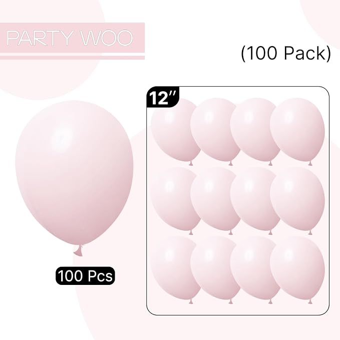 PartyWoo Pale Pink Balloons 100pcs Light Pastel Baby Pink Color | 12 Inch - Image 6