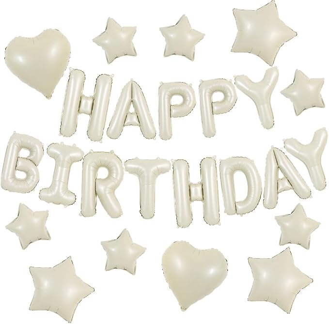 TONIFUL 31PCS Cream White Happy Birthday Decorations 16 Inch Happy Birthday by TONIFUL