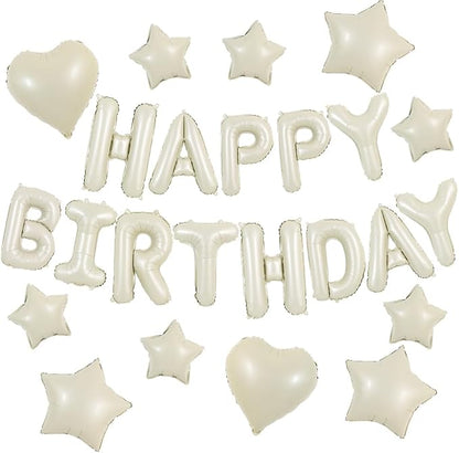 TONIFUL 31PCS Cream White Happy Birthday Decorations 16 Inch Happy Birthday by TONIFUL