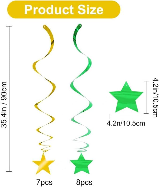 BEISHIDA Green Gold Stars Hanging Swirls Graduation Hanging Ornament Decorations - Image 2