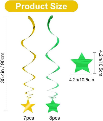 BEISHIDA Green Gold Stars Hanging Swirls Graduation Hanging Ornament Decorations - Image 2