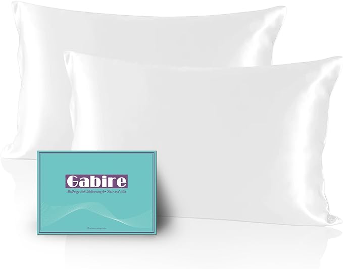 Mulberry Silk Pillow Cases Set of 2, Both Sides Real Silk Pillow Cases for Hair and Skin Cool Pillowcases Organic Silk Pillowcase 2 Pack with Hidden Zipper, White, King (20"×36")