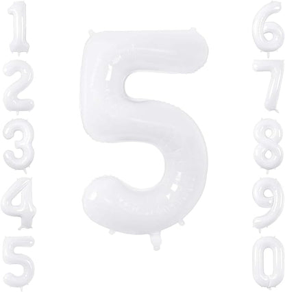 White Number 5 Balloon 40 Inch, Large Foil Mylar Five Balloon by Unknown