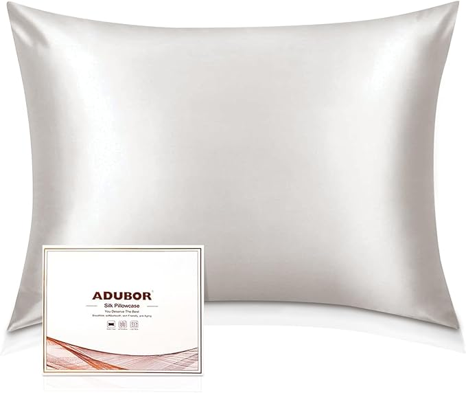 Adubor 100% Silk Pillowcase - Mulberry Silk Pillow Cases, 23 Momme 6A Grade Fibers, Silk Pillow Case for Hair and Skin Health, with Hidden Zipper (Standard 20''×26'', Lvory White, 1PC)