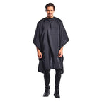 Betty Dain Premier Barber Cutting/Styling Cape, Black Trim Piping, High-end Look, Soft, Lightweight, Water Resistant Nylon, Repels Hair, Snap Closure at Neck, Generous 54 x 60 inch Size, Black