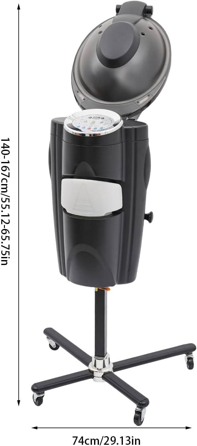 Salon Hair Steamer, 12 Colors Multi-Function Hair Steamer Machine, Standing Hair Steamer with Wheels, Professional O3 Ozone Hair Steamer, Adjustable Hair Steamer Hooded Hair Care Oiler (Black)