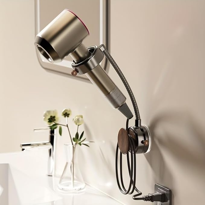 Damage-Free Hair Dryer Holder Wall Mounted - No Drilling Suction Cup Organizer for Bathroom, Universal Fit for Most Blow Dryers