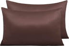 NTBAY Zippered Satin Pillow Cases for Hair and Skin, Luxury Queen Hidden Zipper Pillowcases Set of 2, 20x30 Inches, Dark Brown