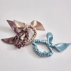 THXSILK Hair Silk Scrunchies with Bow for Women Pure Mulberry Silk Hair Cute Ring Ties Scrunchies for Girls Women's Thick Hair, Emerald Green, 2.8"