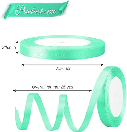 Aquamarine Satin Ribbon 3/8 inch 25 Yards Fabric Silk Ribbon Perfect - Image 2