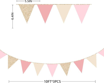 Champagne Gold Dusty Rose Pink Beige Party Pennant Banner Flag Hanging Glitter - Image 2