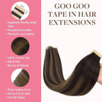 GOO GOO Tape in Hair Extensions Human Hair, 2/6/2 Balayage Dark Brown to Chestnut Brown, 22inch 30g 10pcs, Skin Weft Seamless Invisible, Silky Straight with Thick Ends, Remy Human Hair