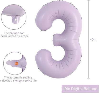 TONIFUL 40 Inch Cream Purple Large Number 3 Balloon - Image 2