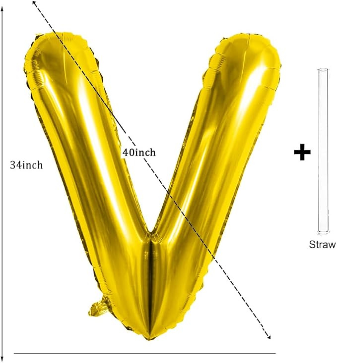 Gold Letter Balloons 40 Inch Large Letter V Balloon Aluminum | Foil Mylar Big - Image 2