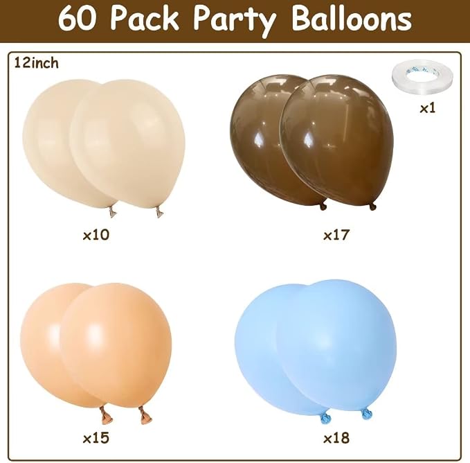 Blue and Brown Balloons, Light Baby Blue Cream Beige Apricot Coffee Party - Image 2