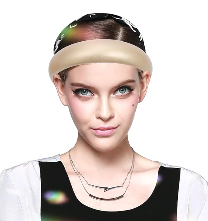 Gold Wide Headband for Women Soft Leather Padded Headband Fashion Dressy Head Band High Elastic Comfortable Hairband Hair Accessories for Womens Hair