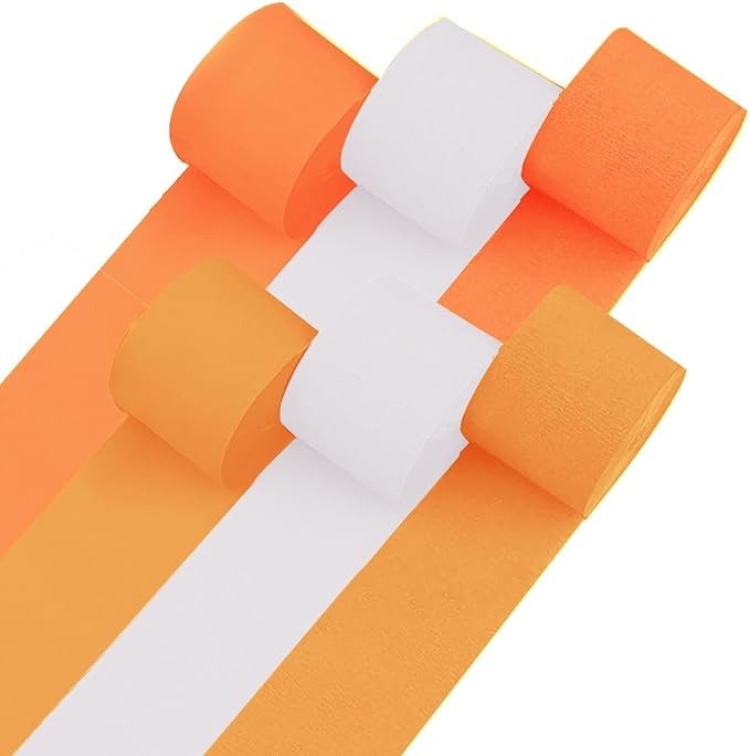 6 Orange Streamers with White, 492ft Pack of Crepe Paper Party Decorations | by CaptainD%C3%A9cor