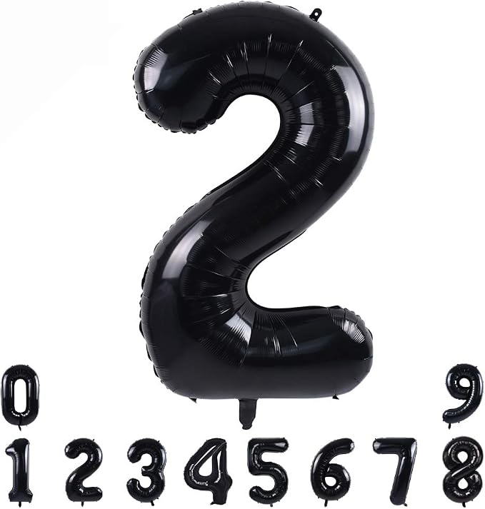 TONIFUL 40 Inch Black Number 2 Balloons Large Foil 2nd Birthday Decorations | by TONIFUL